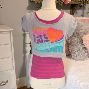 Disney Retro Cotton Top 2 Fer Crop Attached Striped Tank Gray Pink